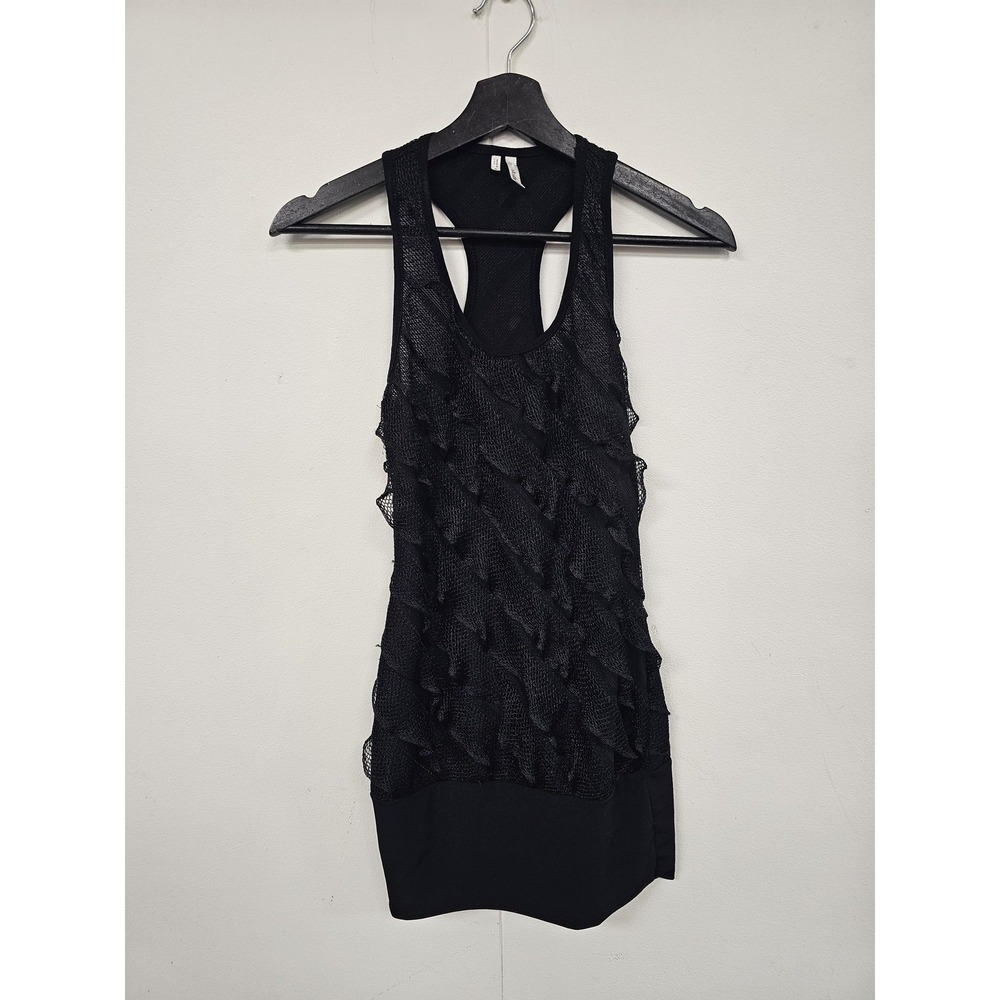 Studio Y Tank Top Juniors‎ Small Black Ruffle Mesh Racerback Tunic USA Cute